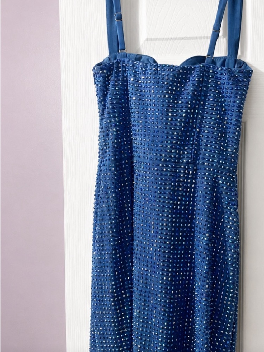 THE VIRAL Oh Polly fully embellished rhinestone mini in DISCONTINUED COBALT